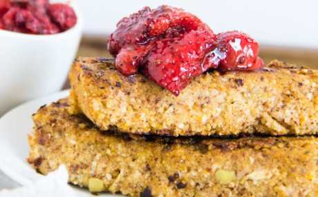 Apple Cornbread French Toast Cake With Roasted Strawberries [Vegan, Gluten-Free]