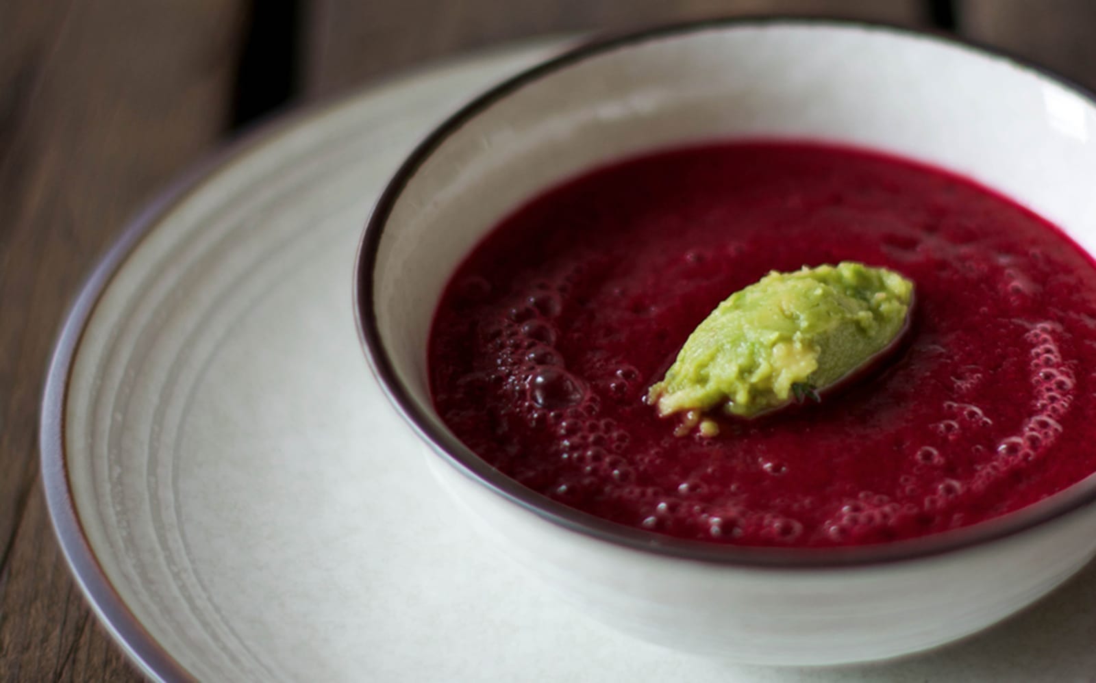 Beet Gazpacho With Avocado Quenelle [Vegan, Raw, Gluten-Free]