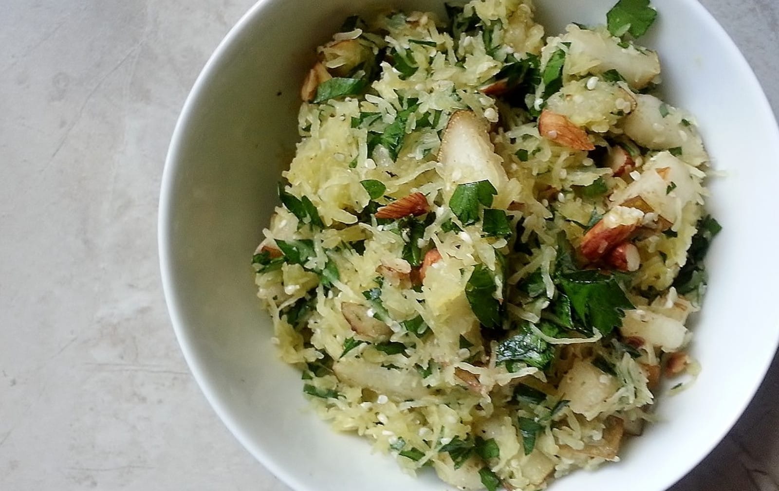 Roasted Spaghetti Squash and Pear Salad [Vegan, Gluten-Free]
