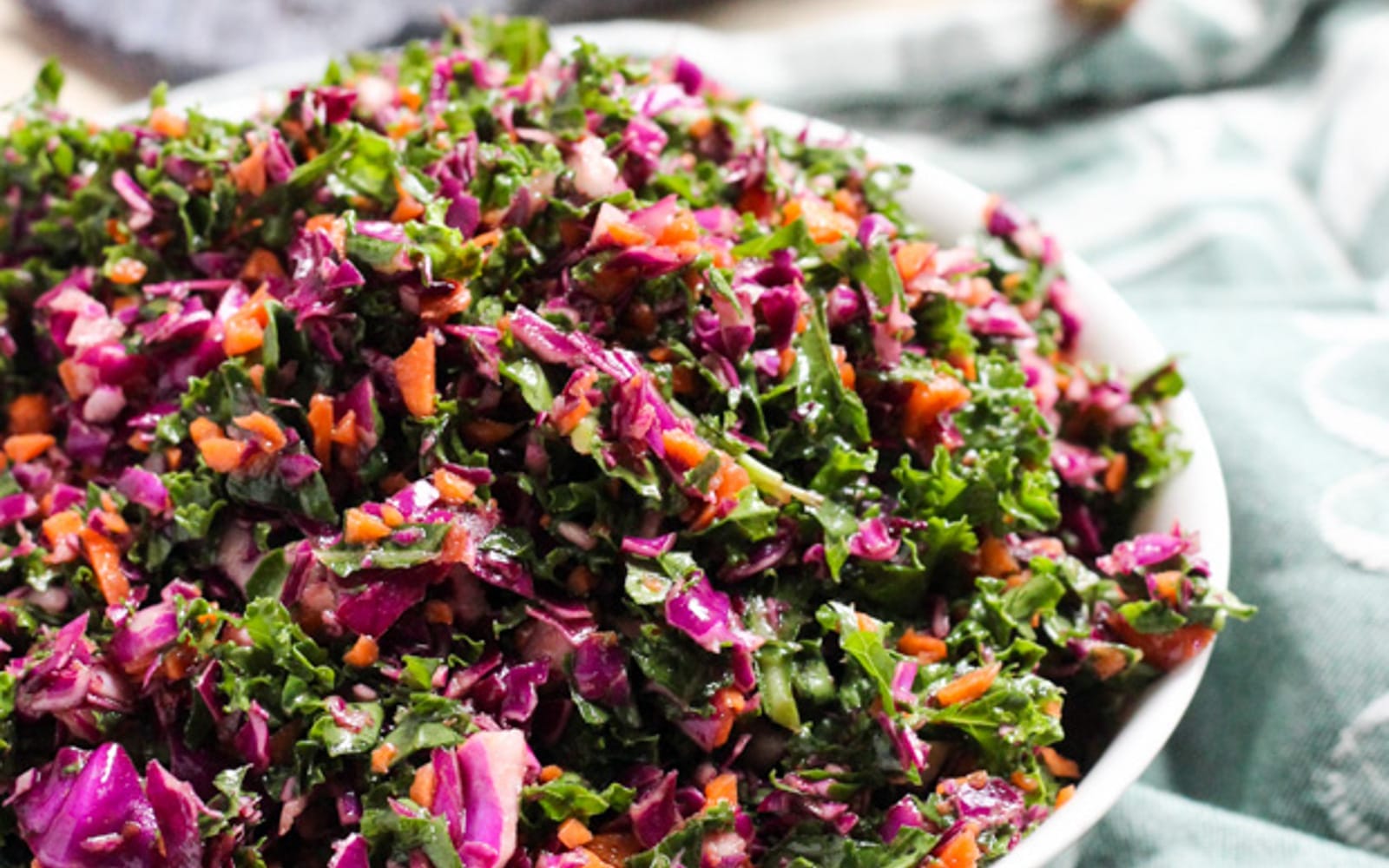 Kale, Cabbage, and Carrot Slaw With Tangy Shallot Vinaigrette