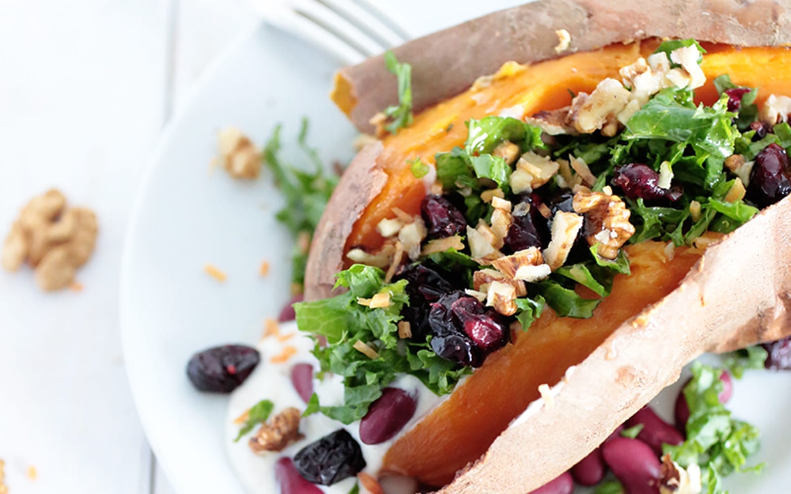 Kale and Cranberry Stuffed Sweet Potatoes