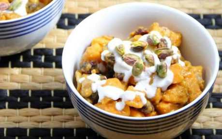 Sweet Potato Coconut Curry With Cranberries and Pistachios