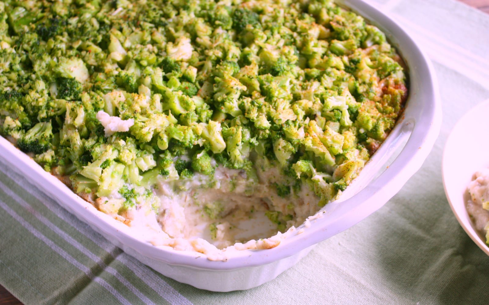 Mashed Potato Casserole With Broccoli and a Cauliflower Gravy
