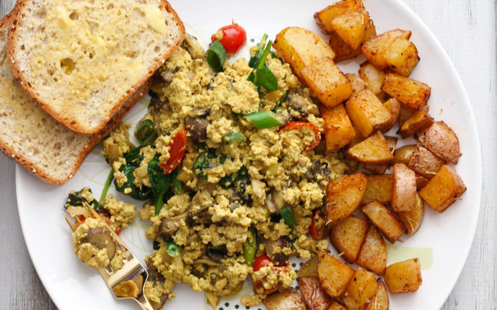 Mushroom Tofu Scramble With Roasted Paprika Potatoes