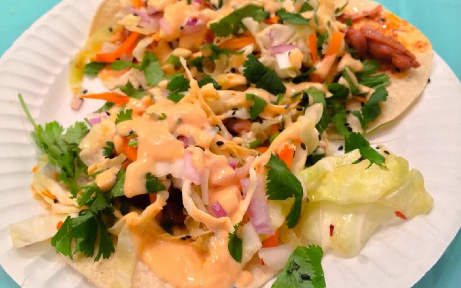 Spicy Korean BBQ Jackfruit Tacos With Sesame Carrot Coleslaw