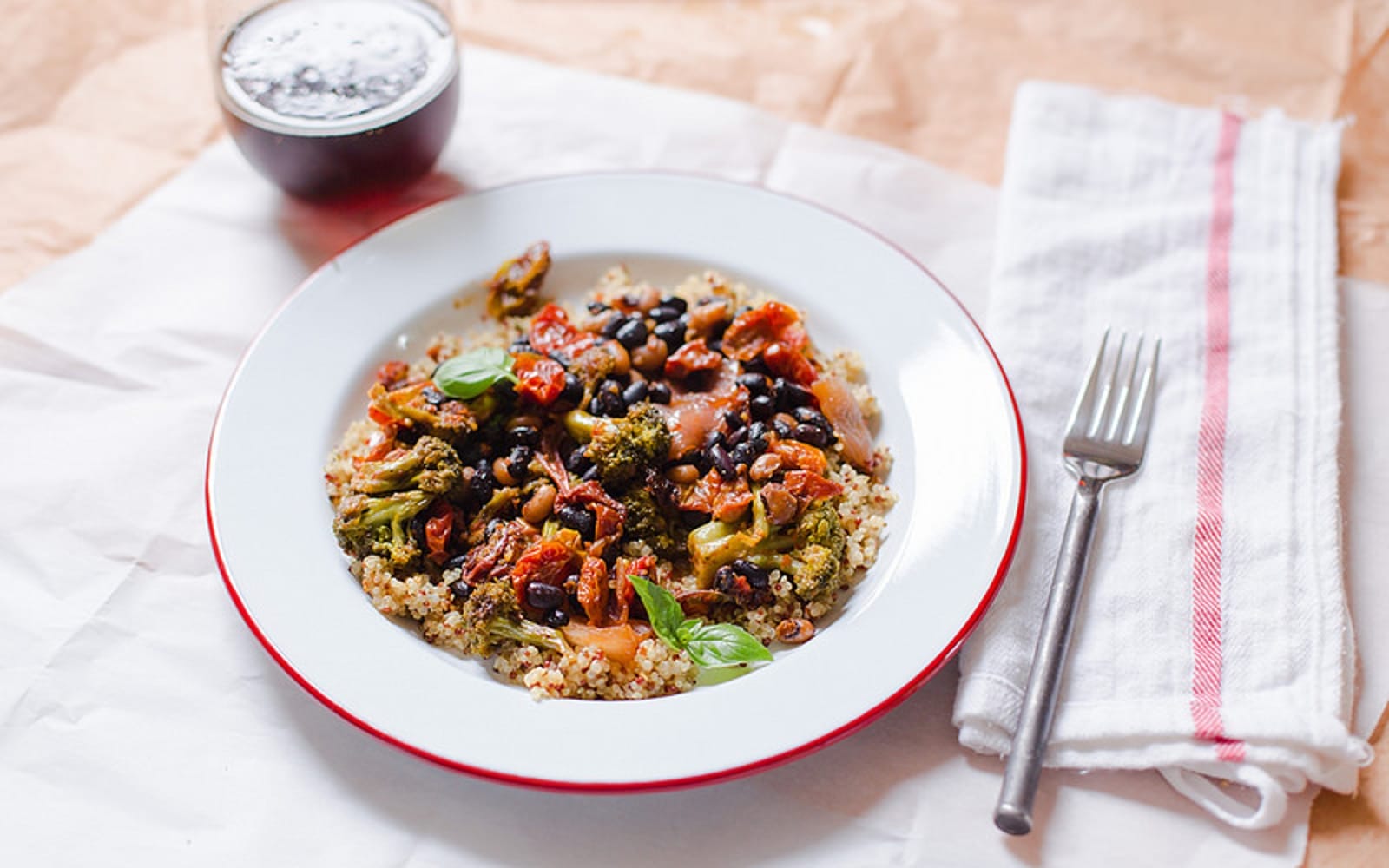Roasted Tomato With Broccoli and Red Onion Over Quinoa