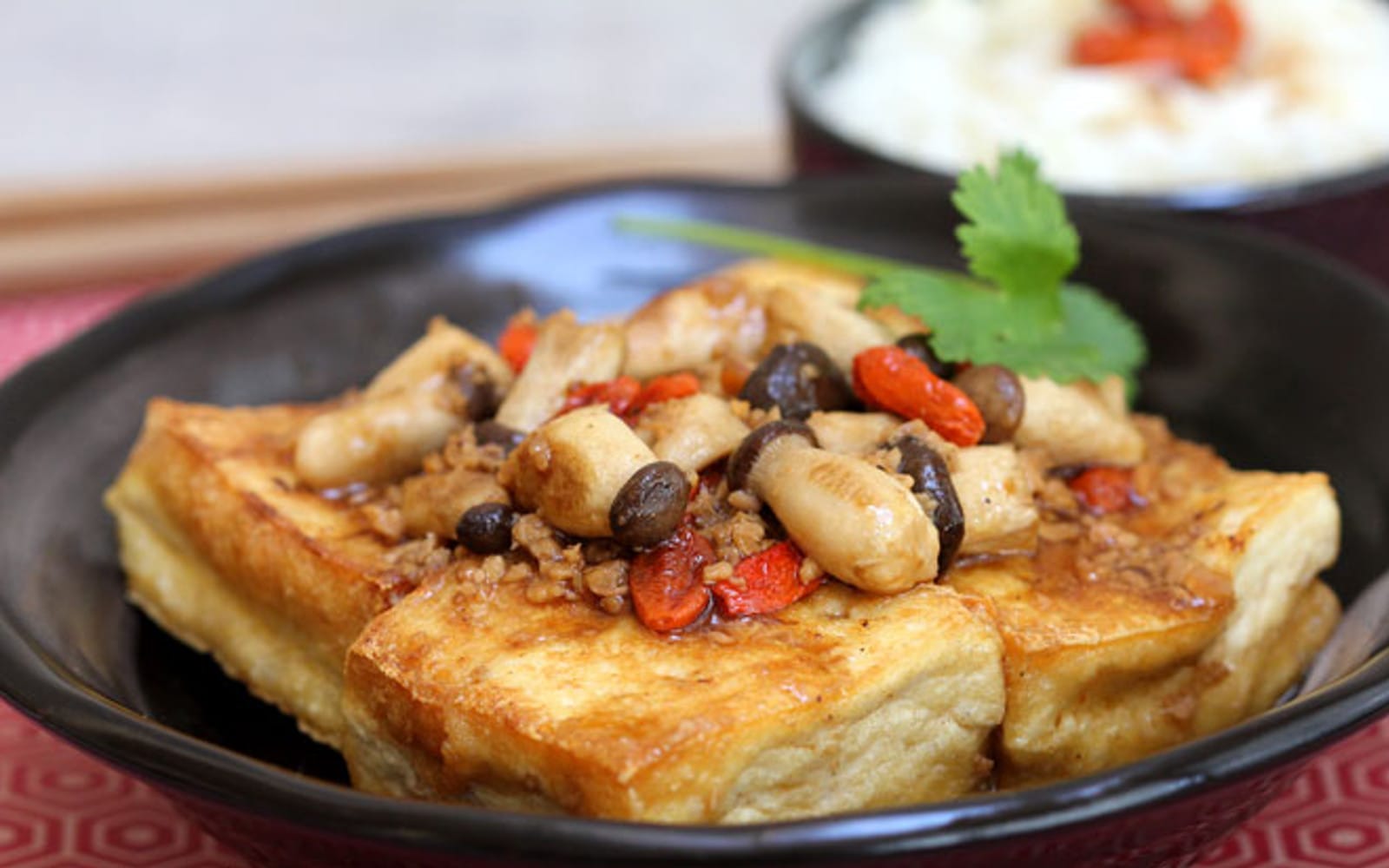 Braised Tofu With Baby King Oyster Mushrooms