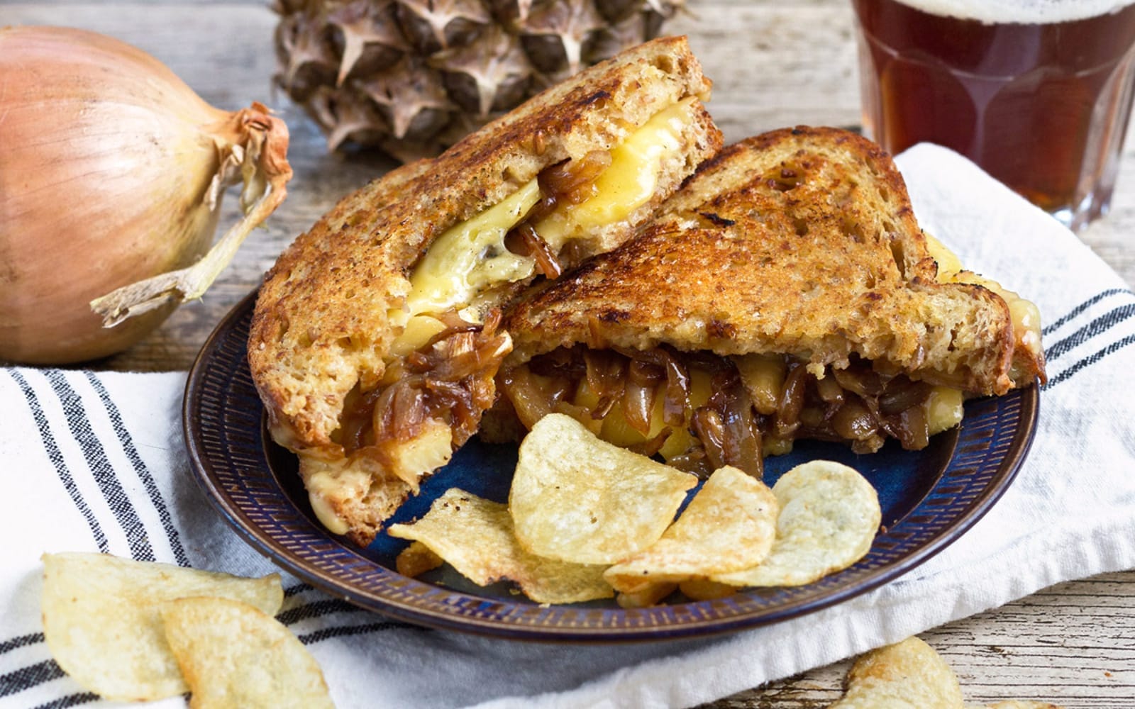 Vegan Grilled Cheese with Caramelized Onions and Pineapple