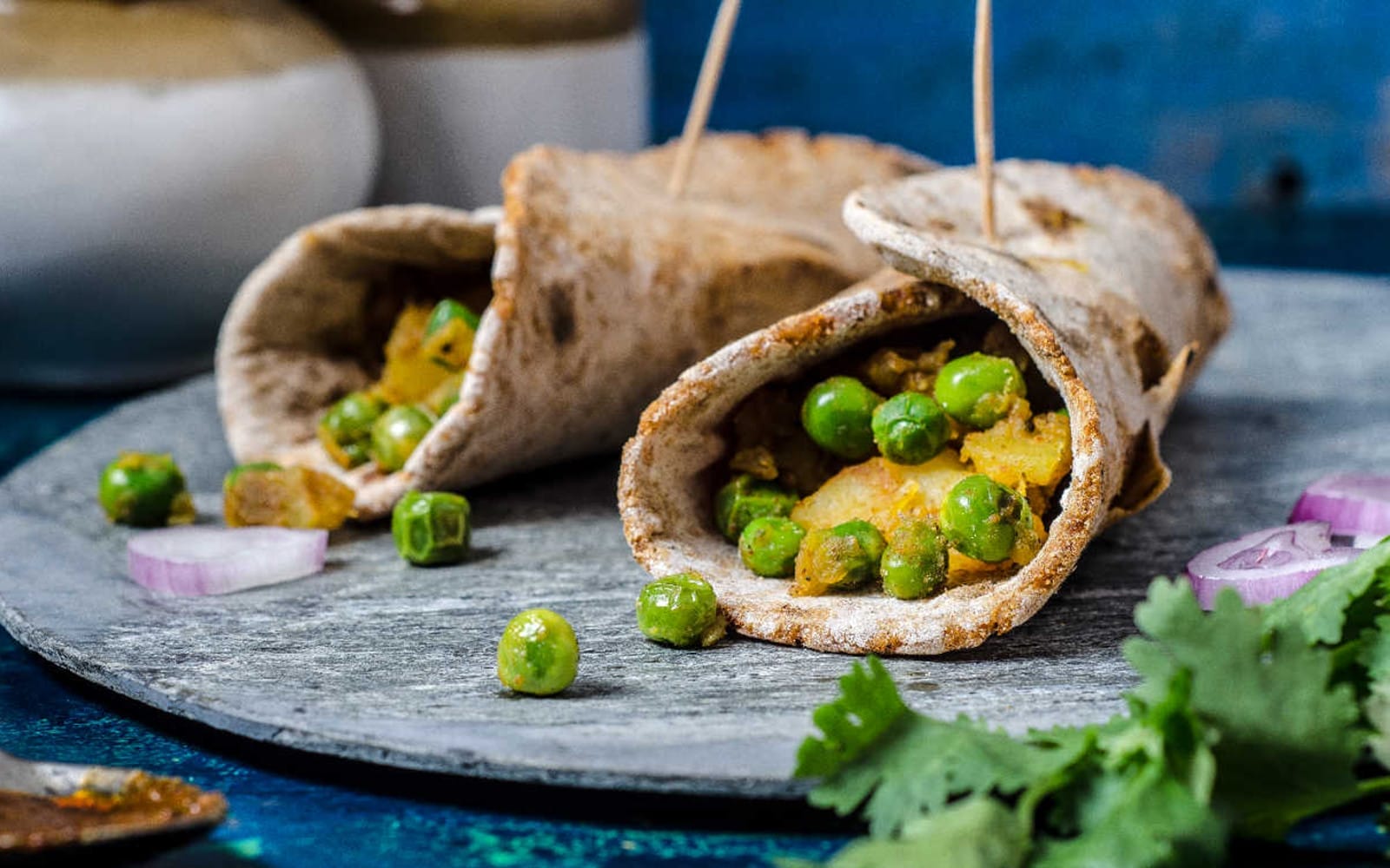 Curried Potato and Peas Flatbread Wrap