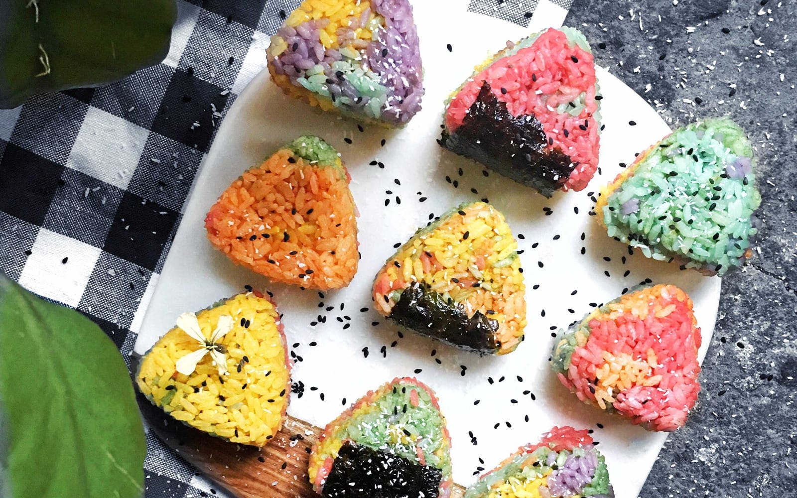 Rainbow Onigiri With Coconut and Pea Filling