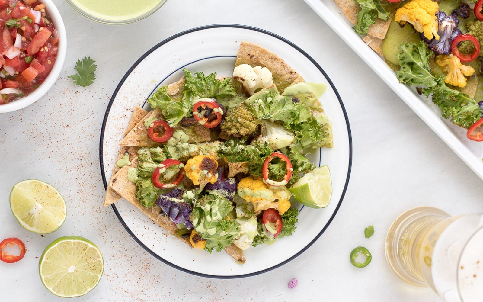 Roasted Cauliflower Nachos With Avocado Crema