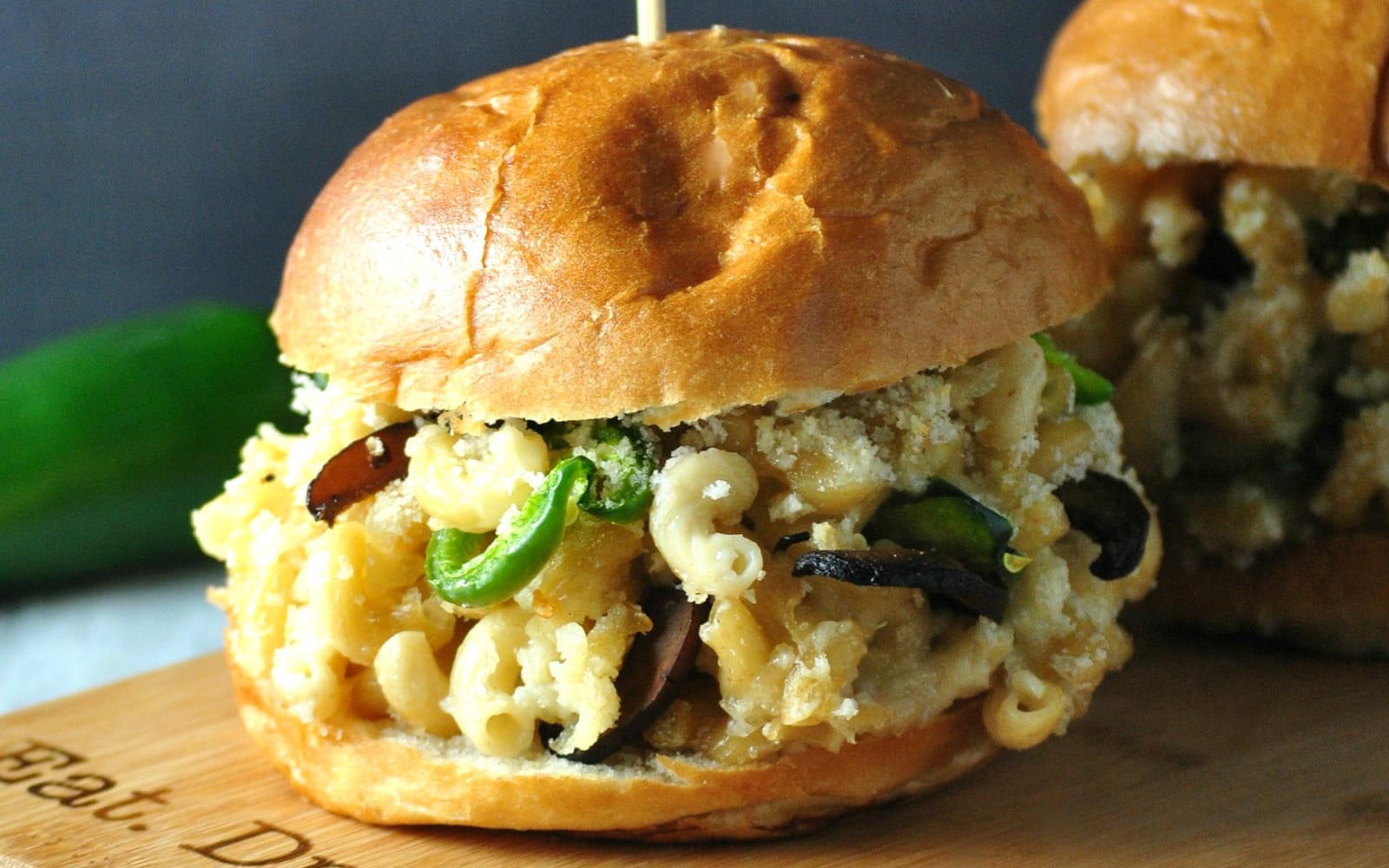 Jalapeño Mac and Cheese Burger With Shiitake Bacon