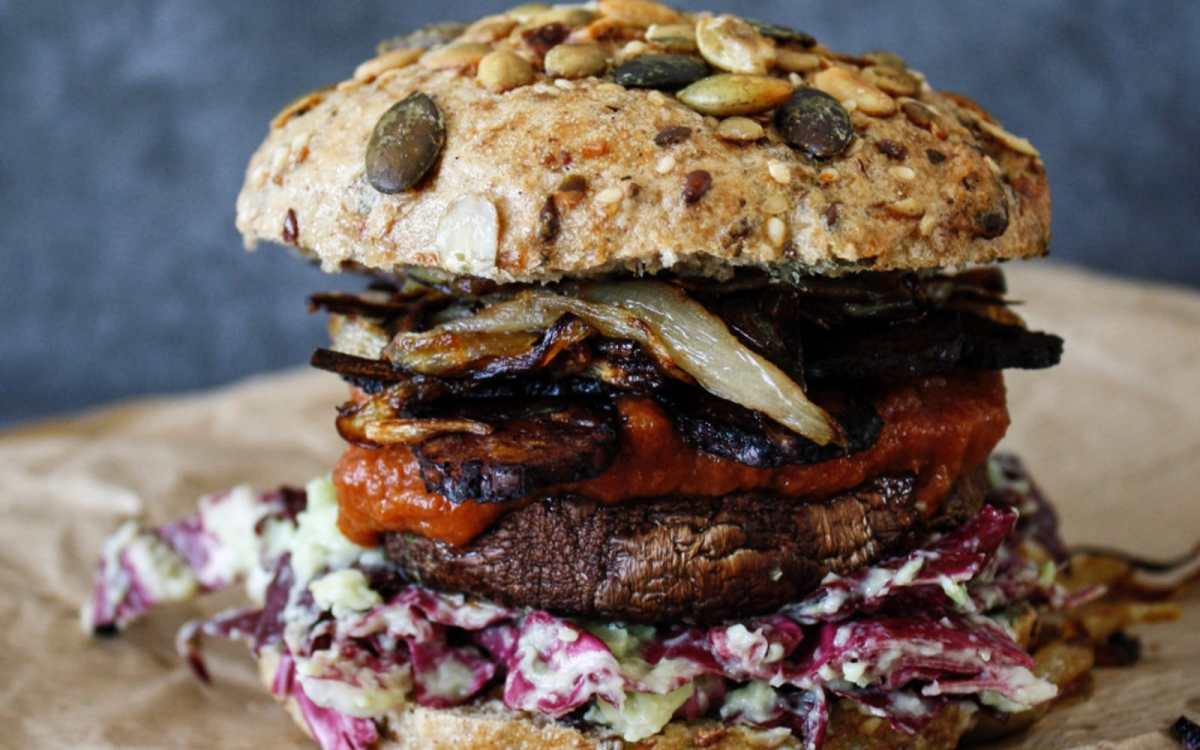 Portobello Burger With Caramelized Onions