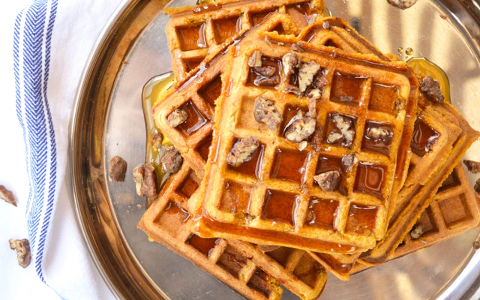 Pumpkin Waffles With Apple Cider Maple Syrup