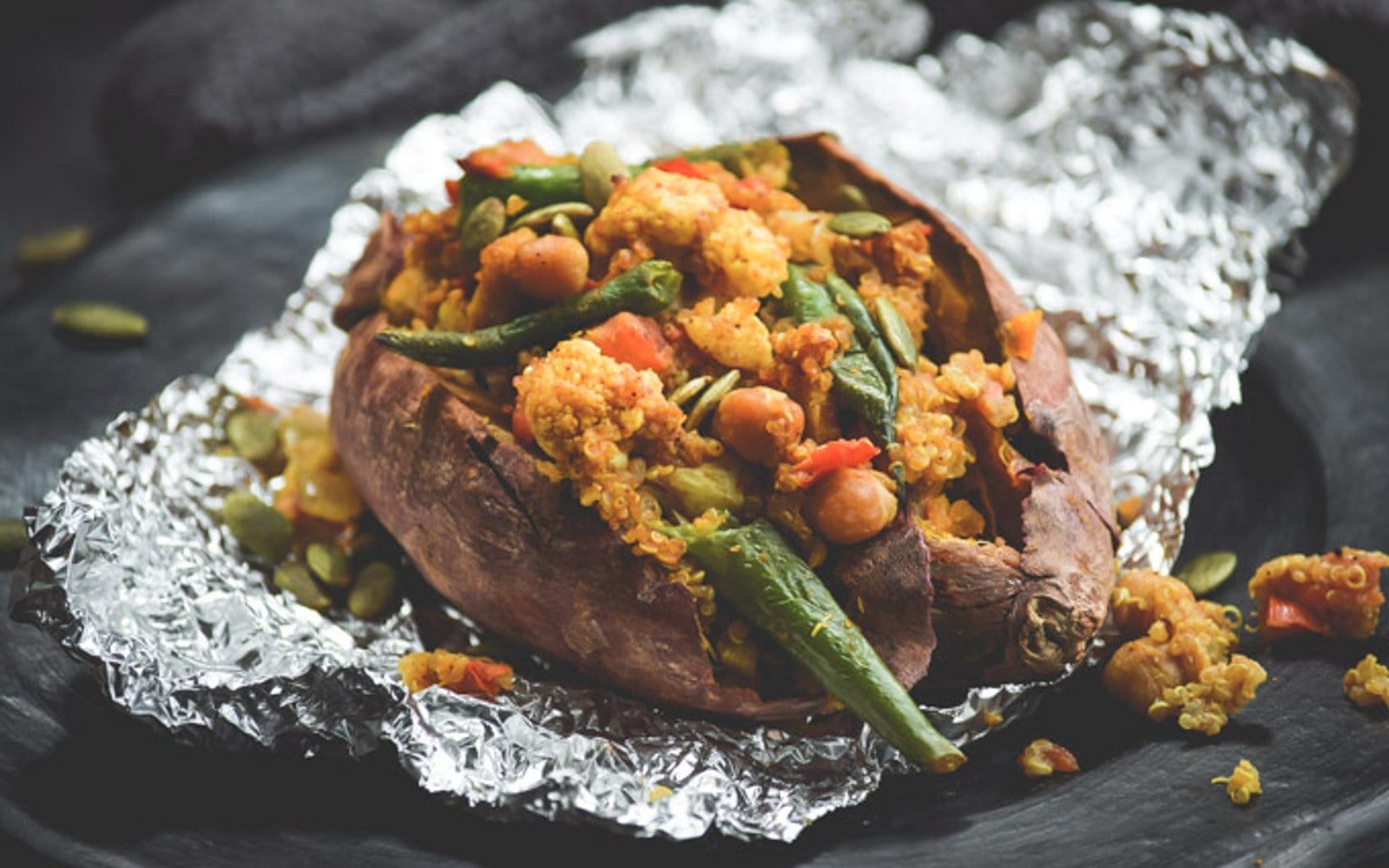 moroccan quinoa stuffed sweet potato