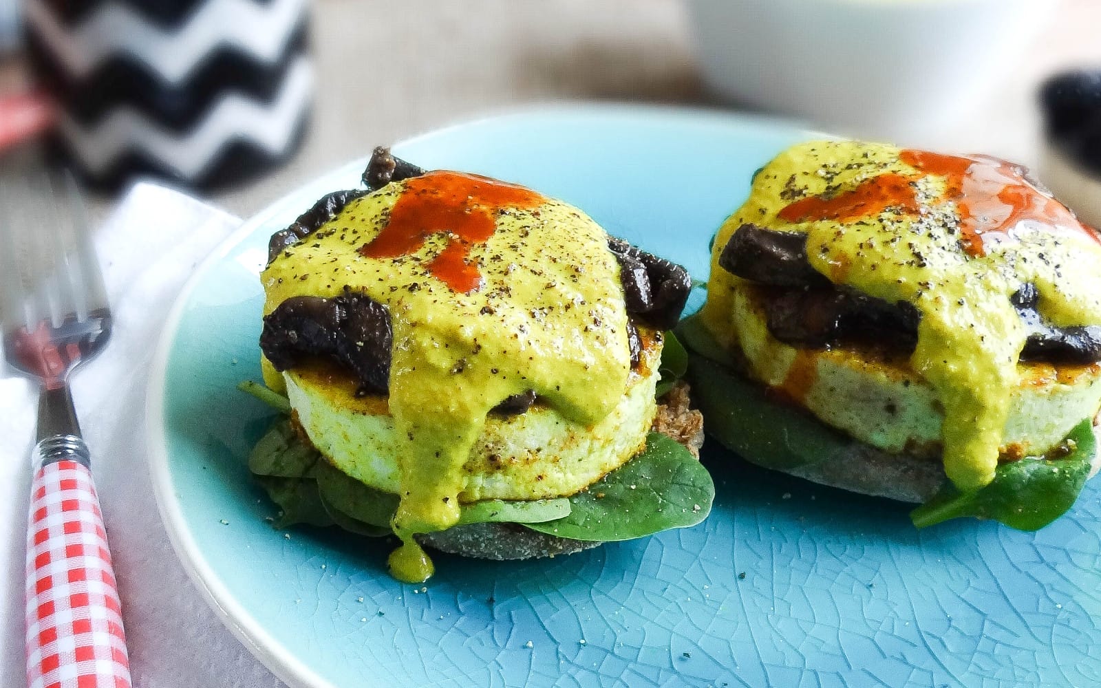 Tofu Benedict With Mushroom Bacon