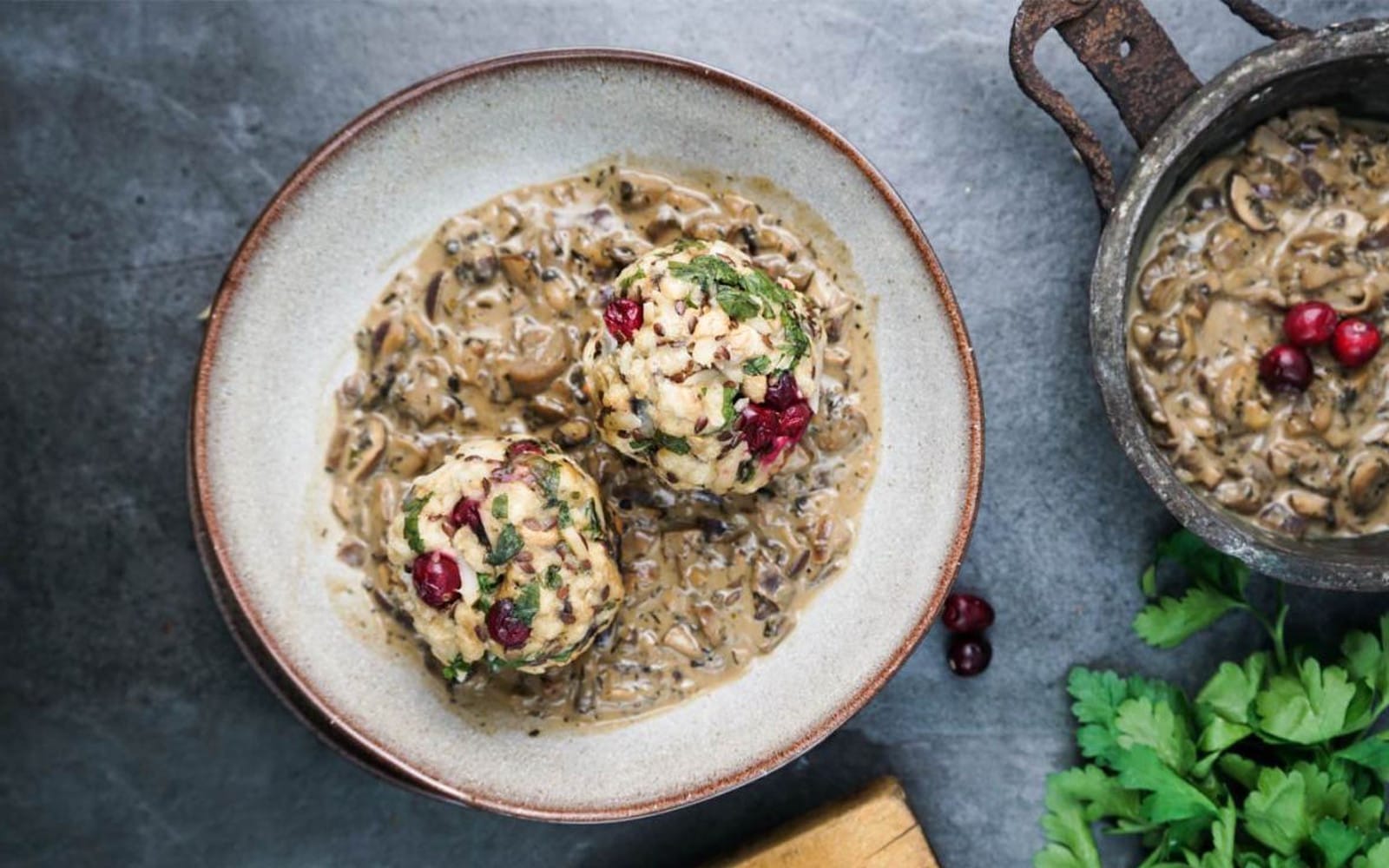 Cranberry Bread Dumplings With Mushroom Sauce
