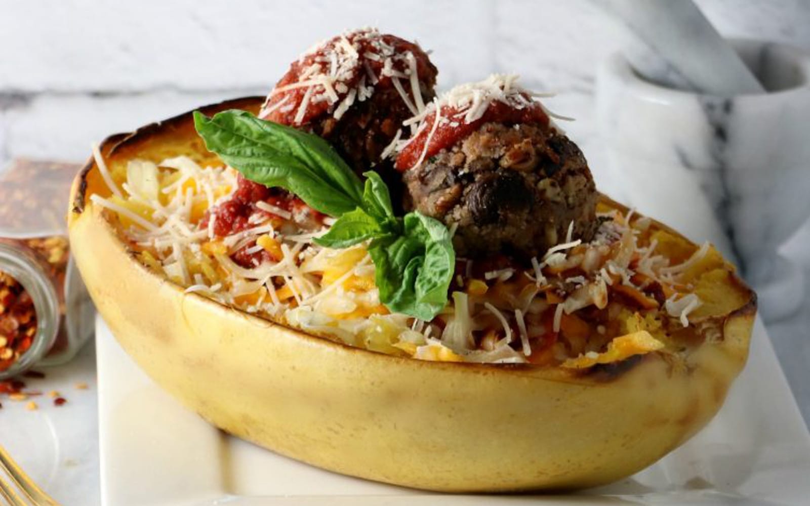 Spaghetti Squash with Meatballs [Vegan]