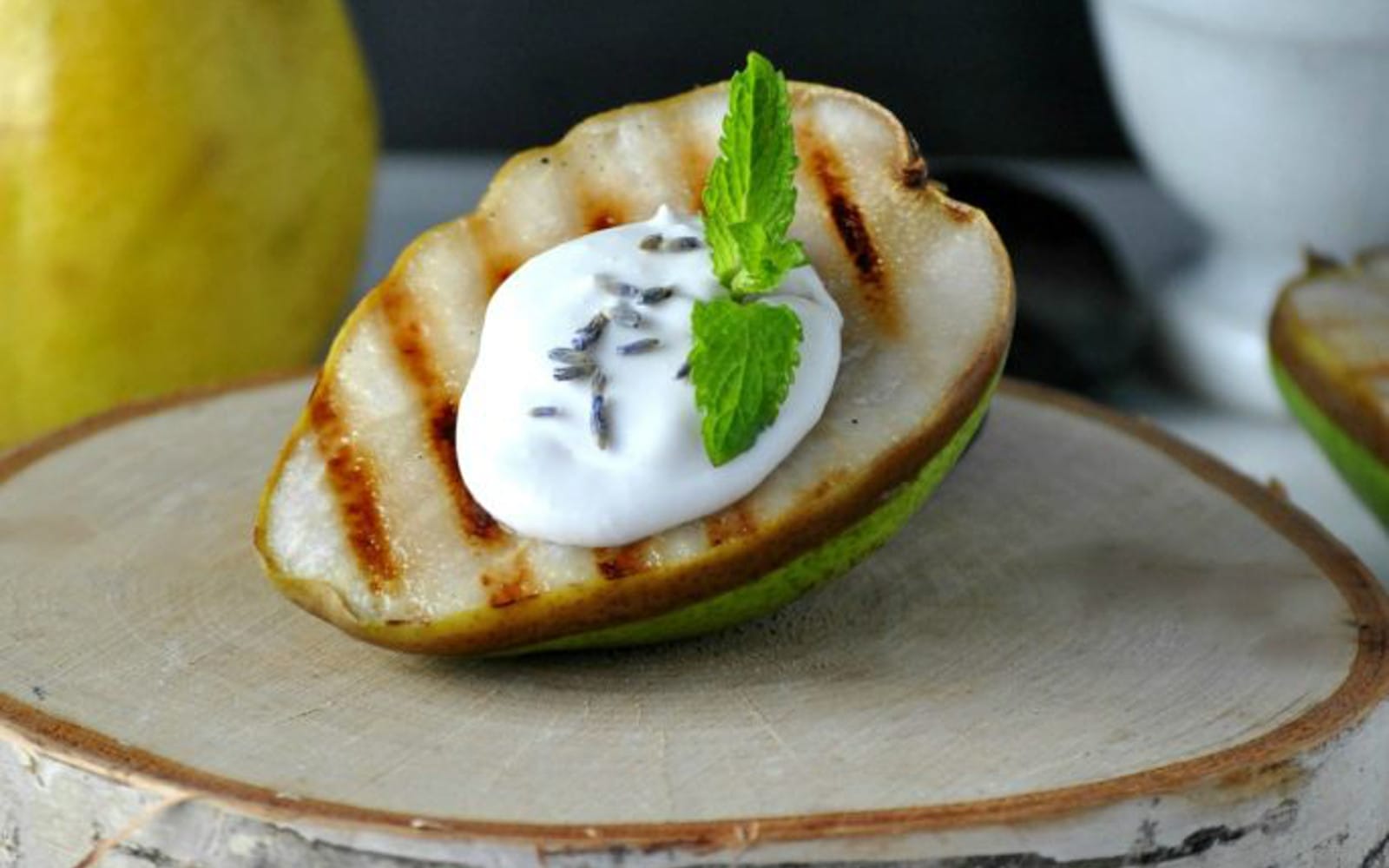 Lavender Grilled Pears Stuffed with Coconut Whipped Cream