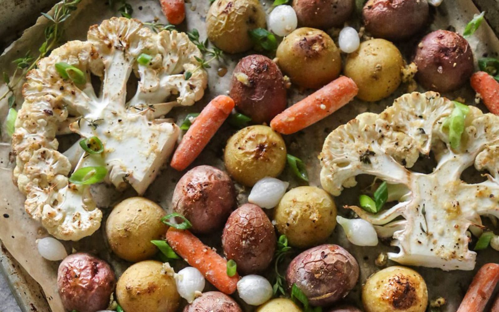 One-Pan Lemon Pepper Cauliflower Steaks and Roasted Vegetables