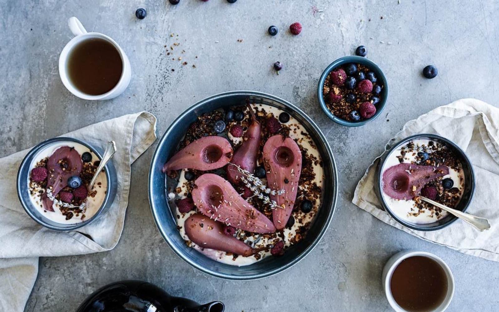 Berry Lavender Poached Pears With Granola - One Green Planet
