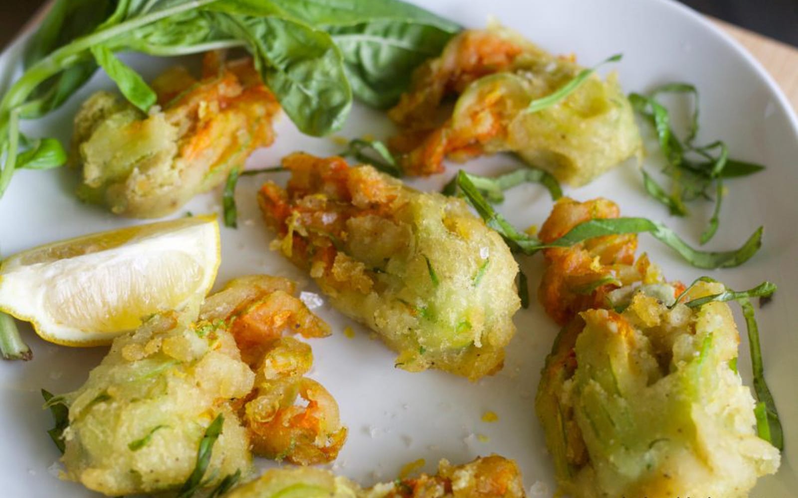Lemon Basil Cashew Cream Stuffed Zucchini Blossoms