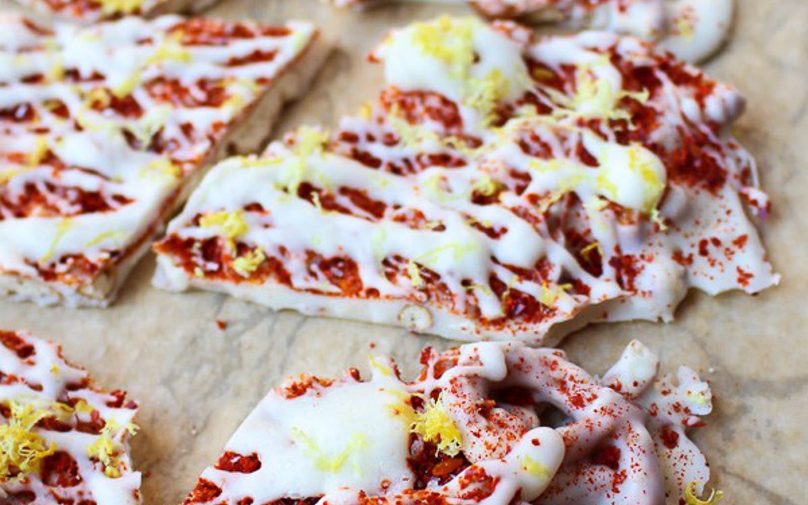 Lemon Pretzel and Gochugaru White Chocolate Bark b