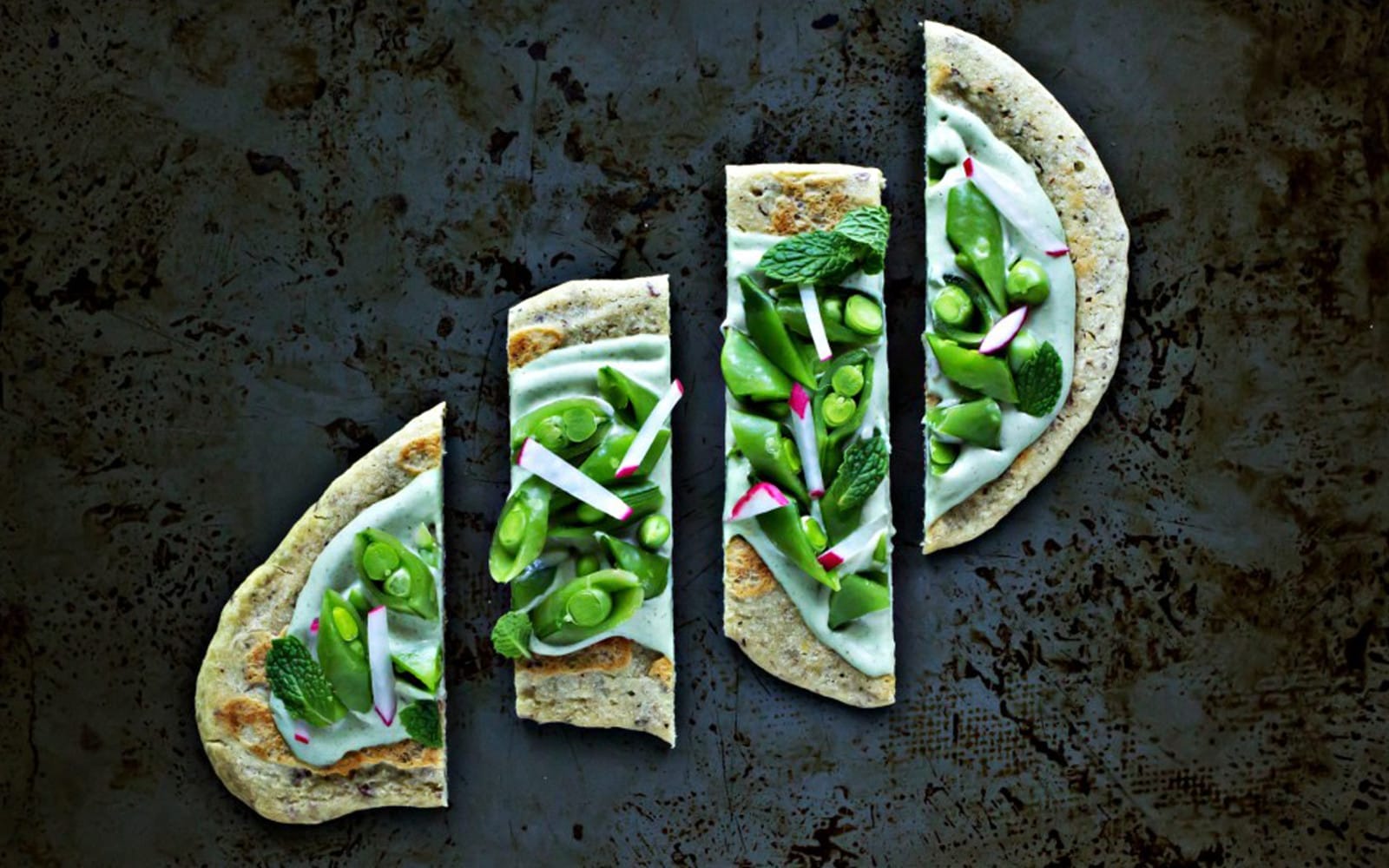 Millet Flatbread With Sugar Snaps and Mint Cashew Ricotta
