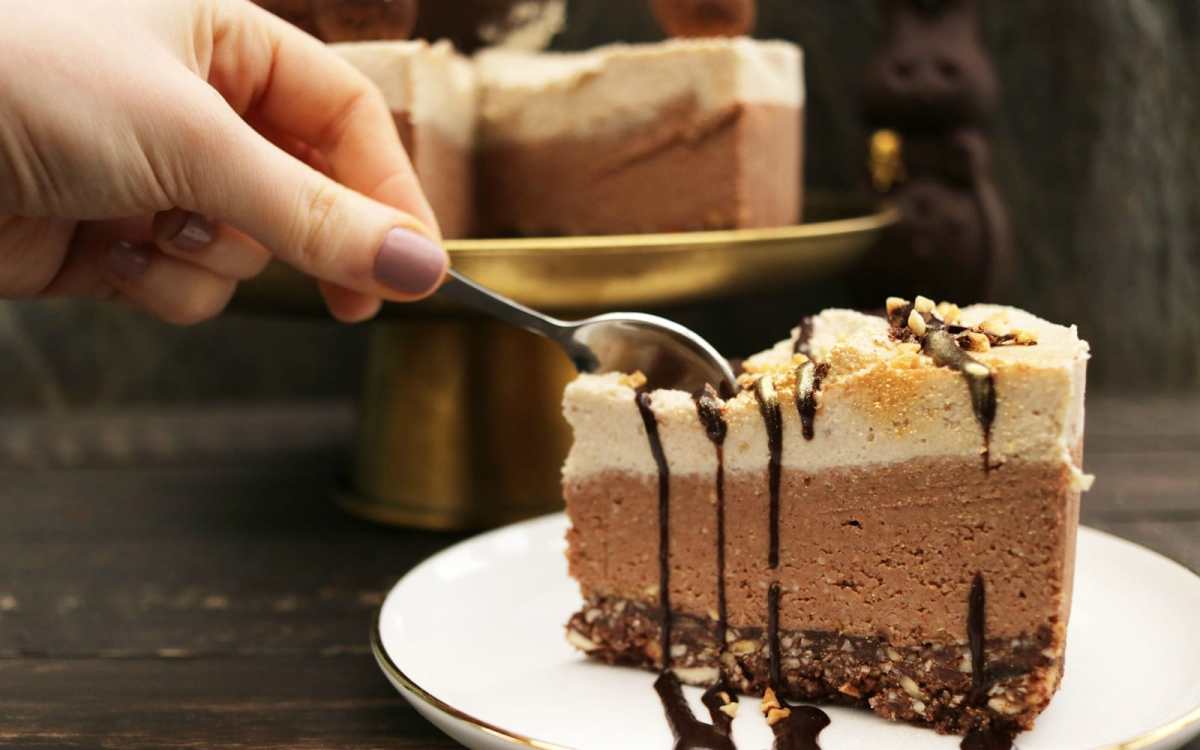 Raw Hazelnut, Praline, and Caramel Cheesecake