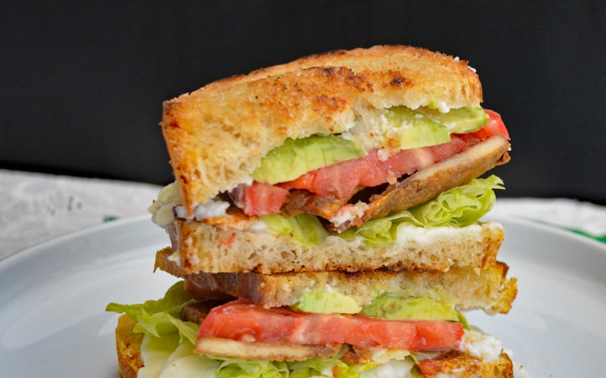 Tempeh Bacon, Lettuce, Tomato, and Avocado Grilled Cheese [Vegan, Gluten-Free]
