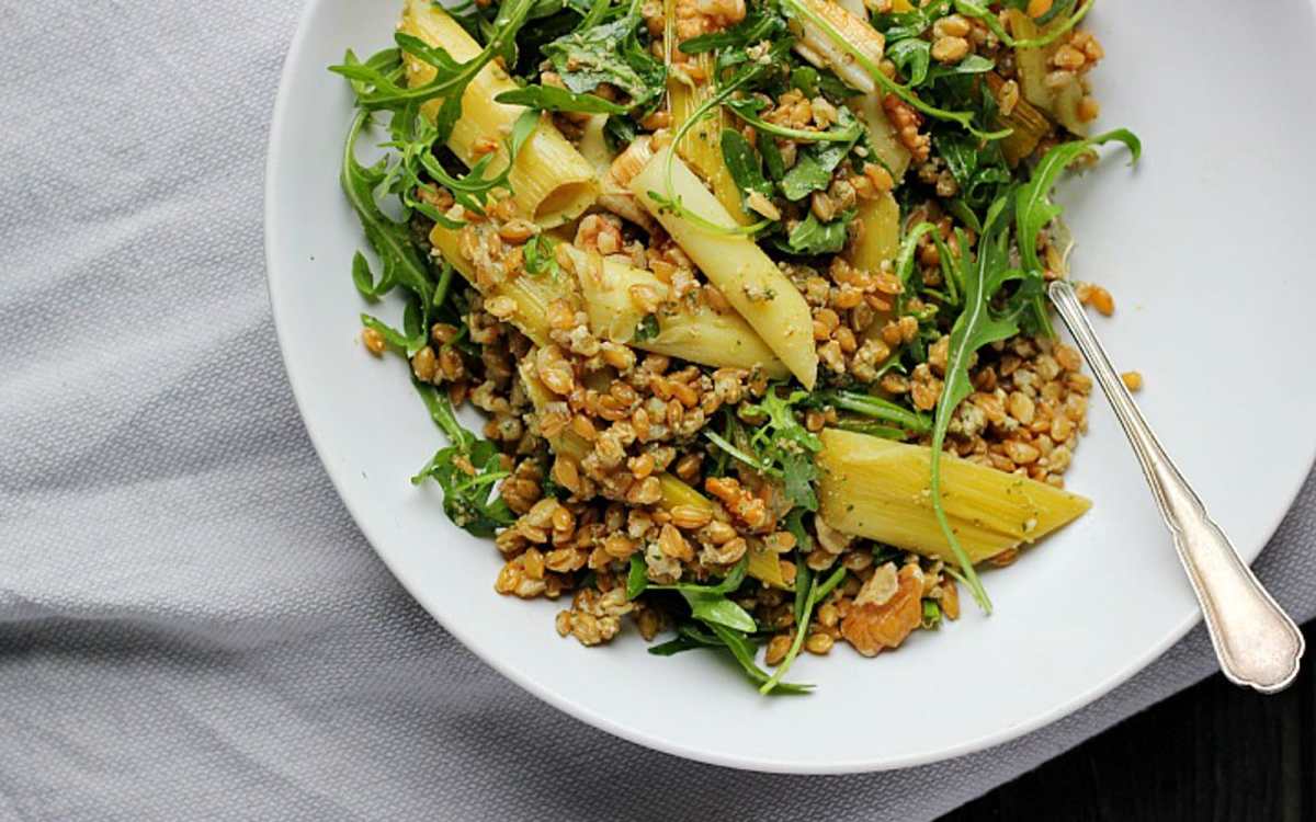 Slow Roasted Leeks With Toasted Grains and Pesto