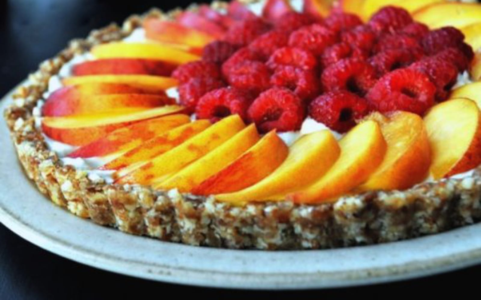 Peach and Raspberry Tart With Raw Mascarpone