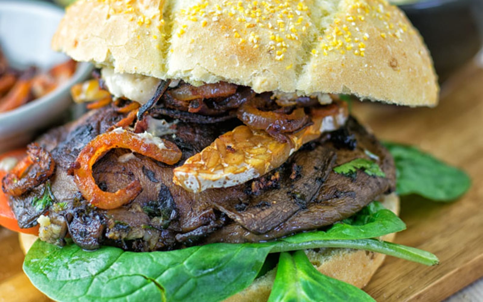 Tempeh Bacon Portobello Mushroom Burger