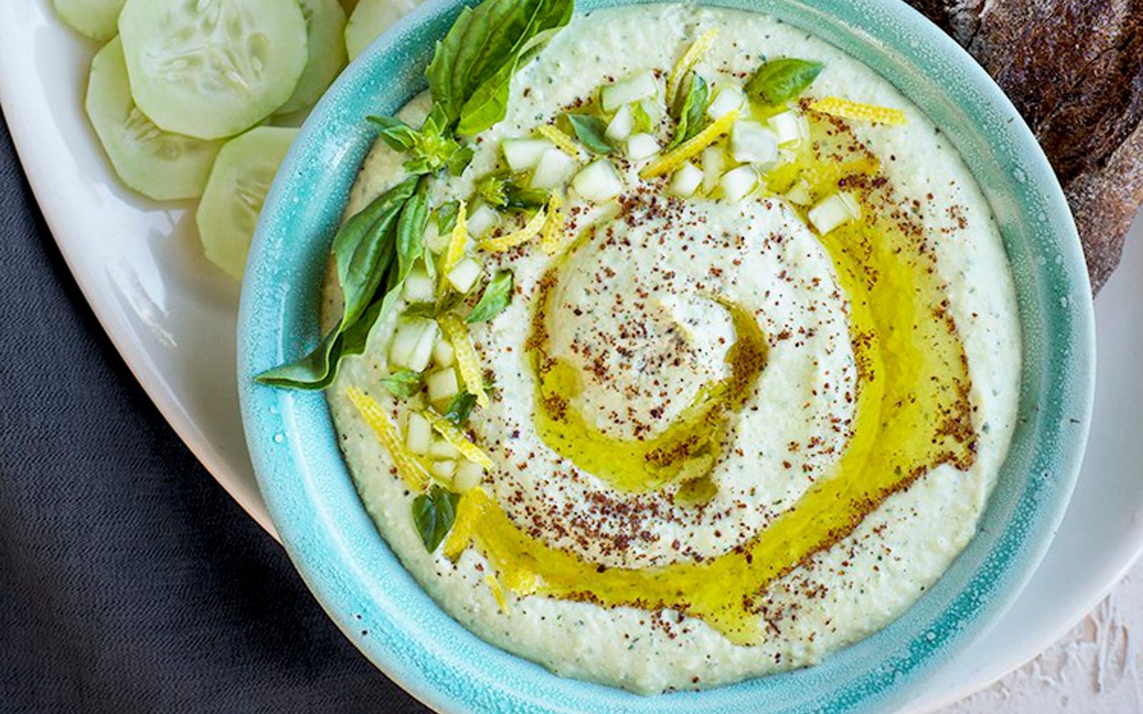 Vegan Sprouted Meyer Lemon Basil Hummus