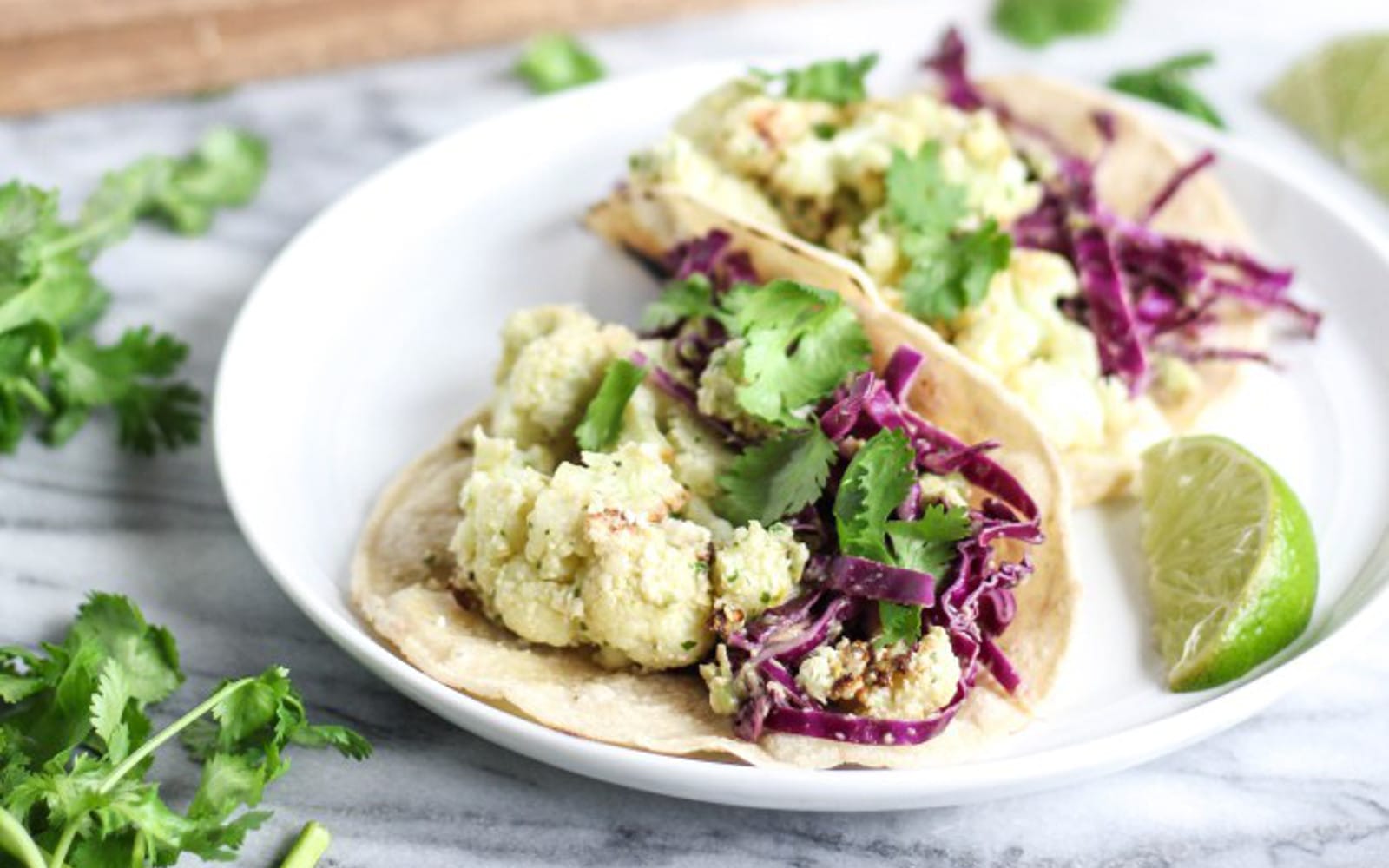 Green Chili Cauliflower Summer Tacos With Avocado Slaw