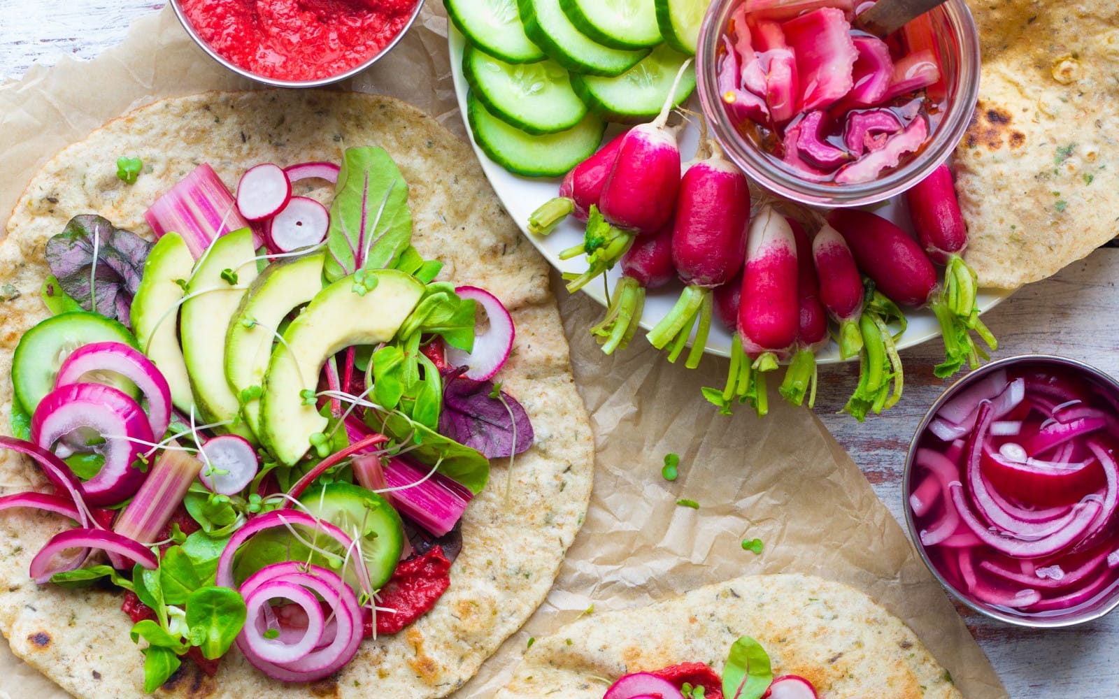 Herby Flatbread With Pink Pickles