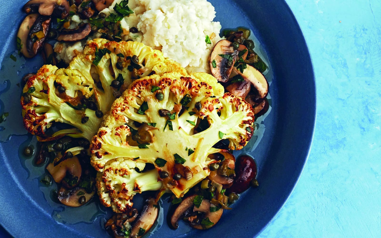 Roasted Cauliflower Piccata with Mashed Potatoes