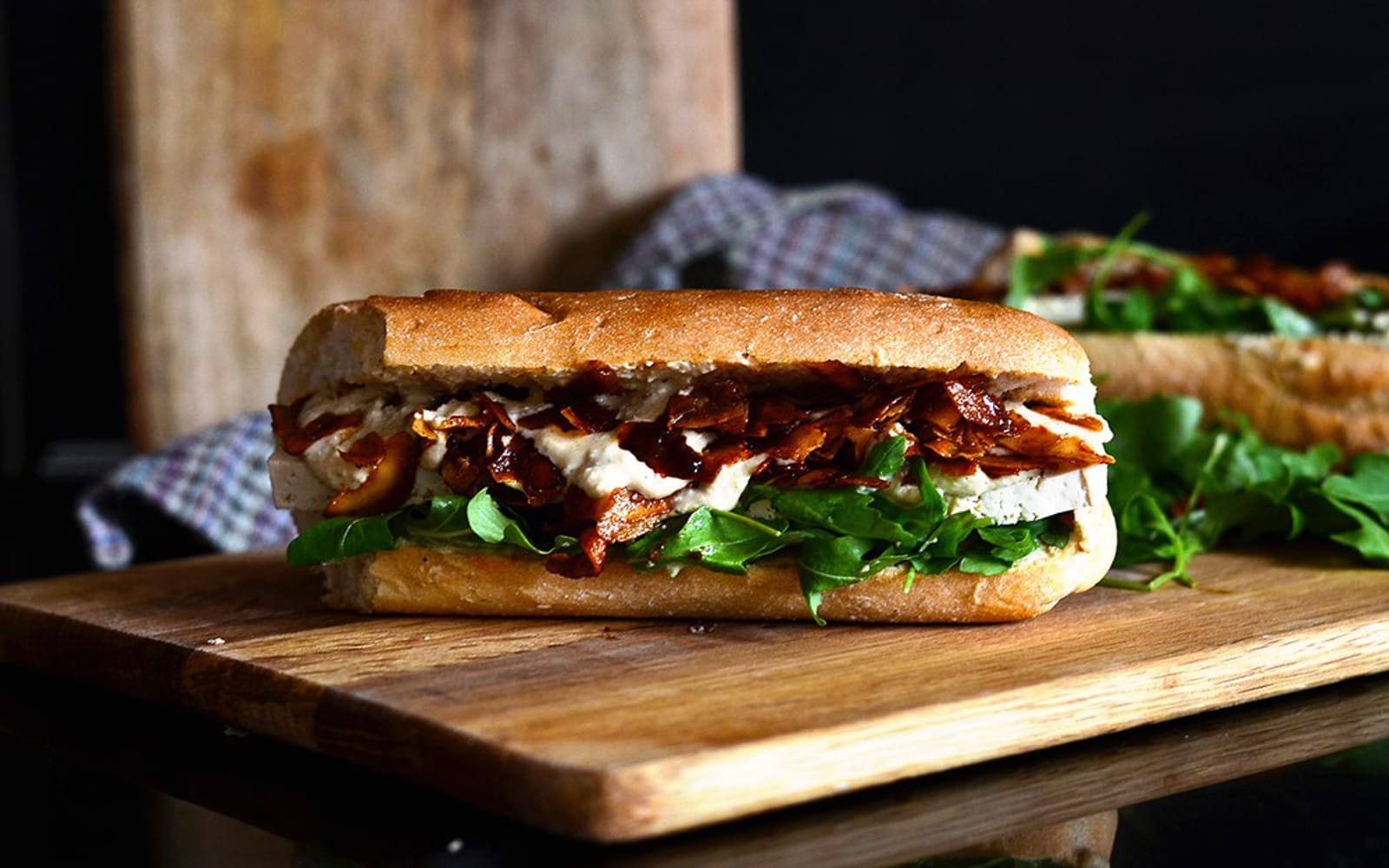 tofu and coconut vegan bacon caesar sub