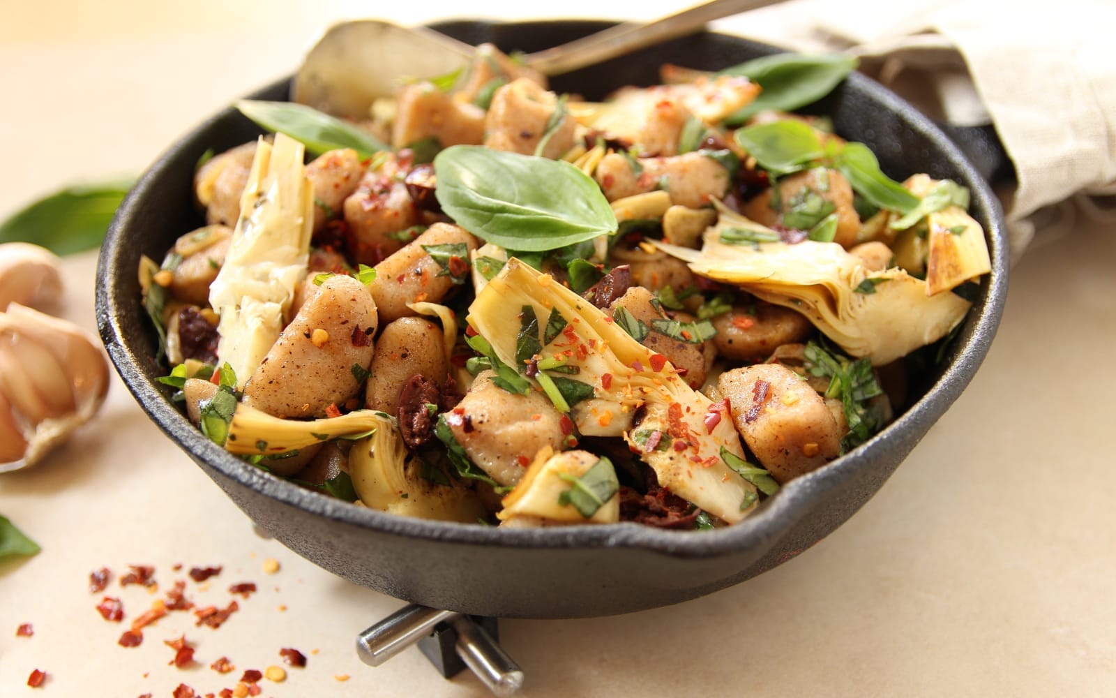 Vegan Homemade Gnocchi With Sauteed Artichokes
