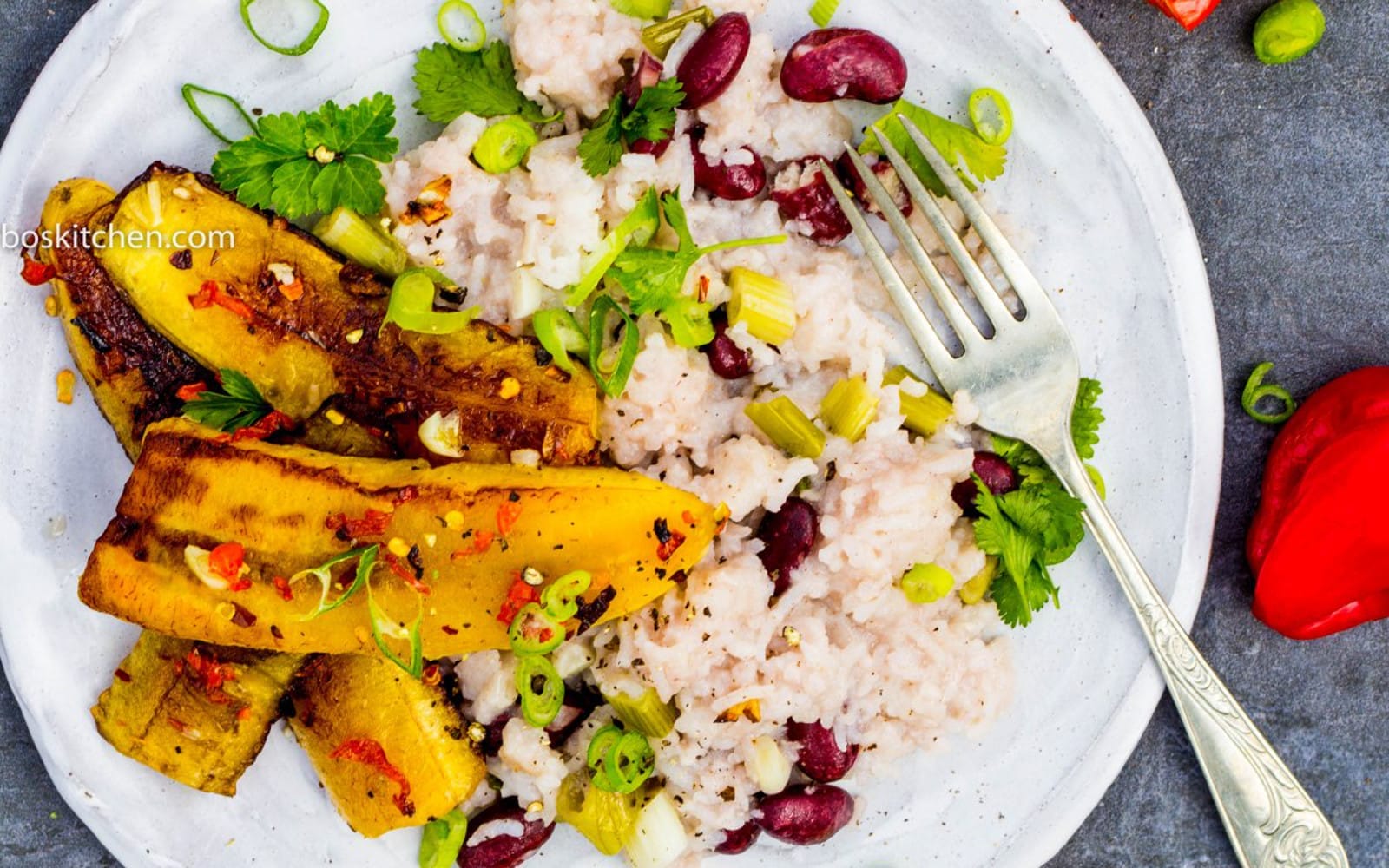 Vegan Spicy Plantains With Rice and Peas