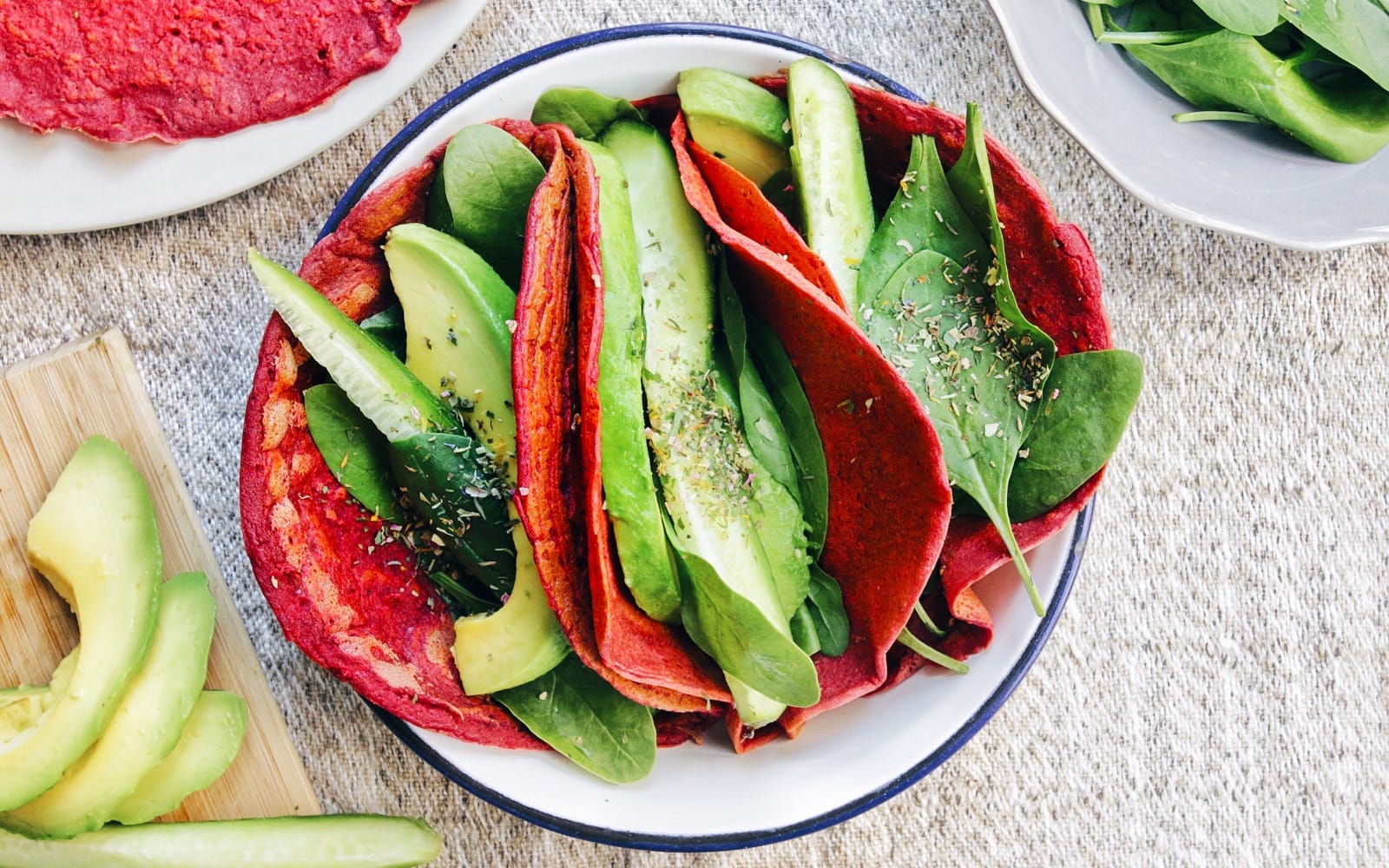 Vegan GLuten-Free Beet Chickpea Flour Tortillas with avocado