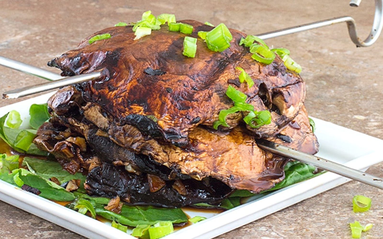 Vegan Gluten-Free Easy Marinated and Grilled Portobello Mushrooms with green onions