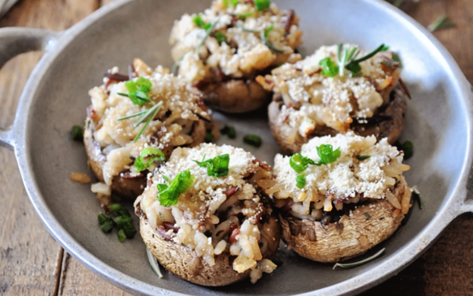 Rosemary Wild Rice Stuffed Mushrooms