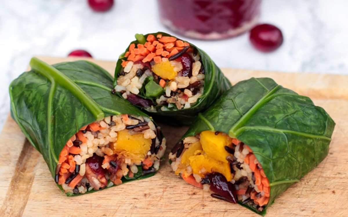 Vegan Fall Harvest Collard Green Rolls 