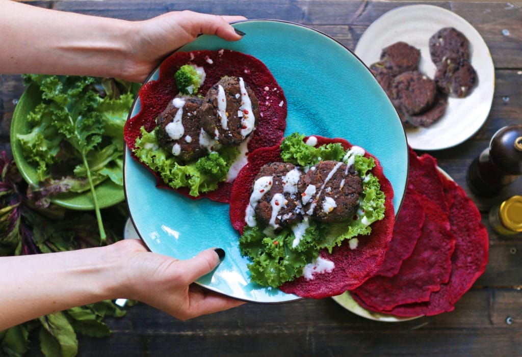 bean-patties-in-a-beet-and-chickpea-wrap
