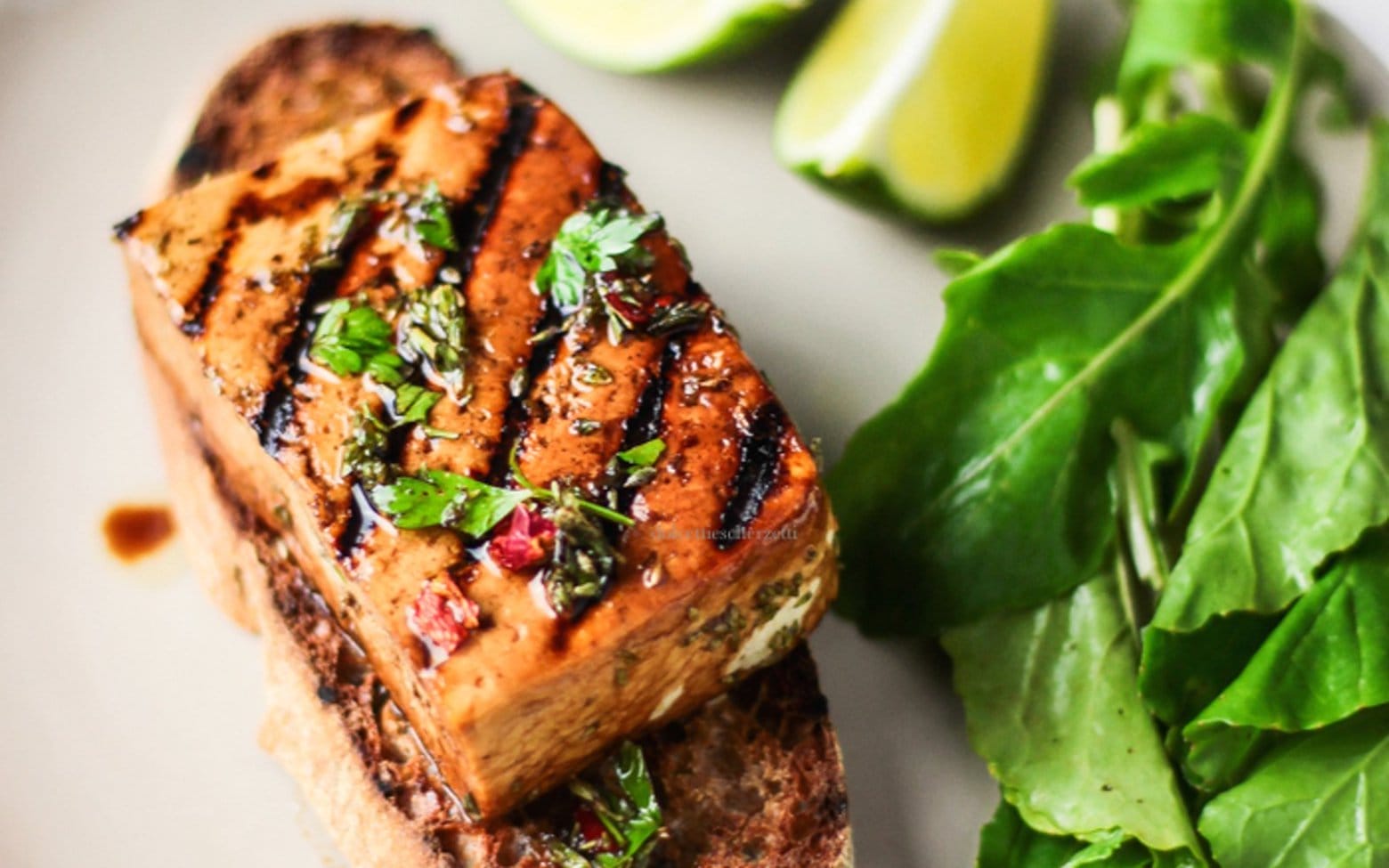 Tofu on a cutting board on the table
