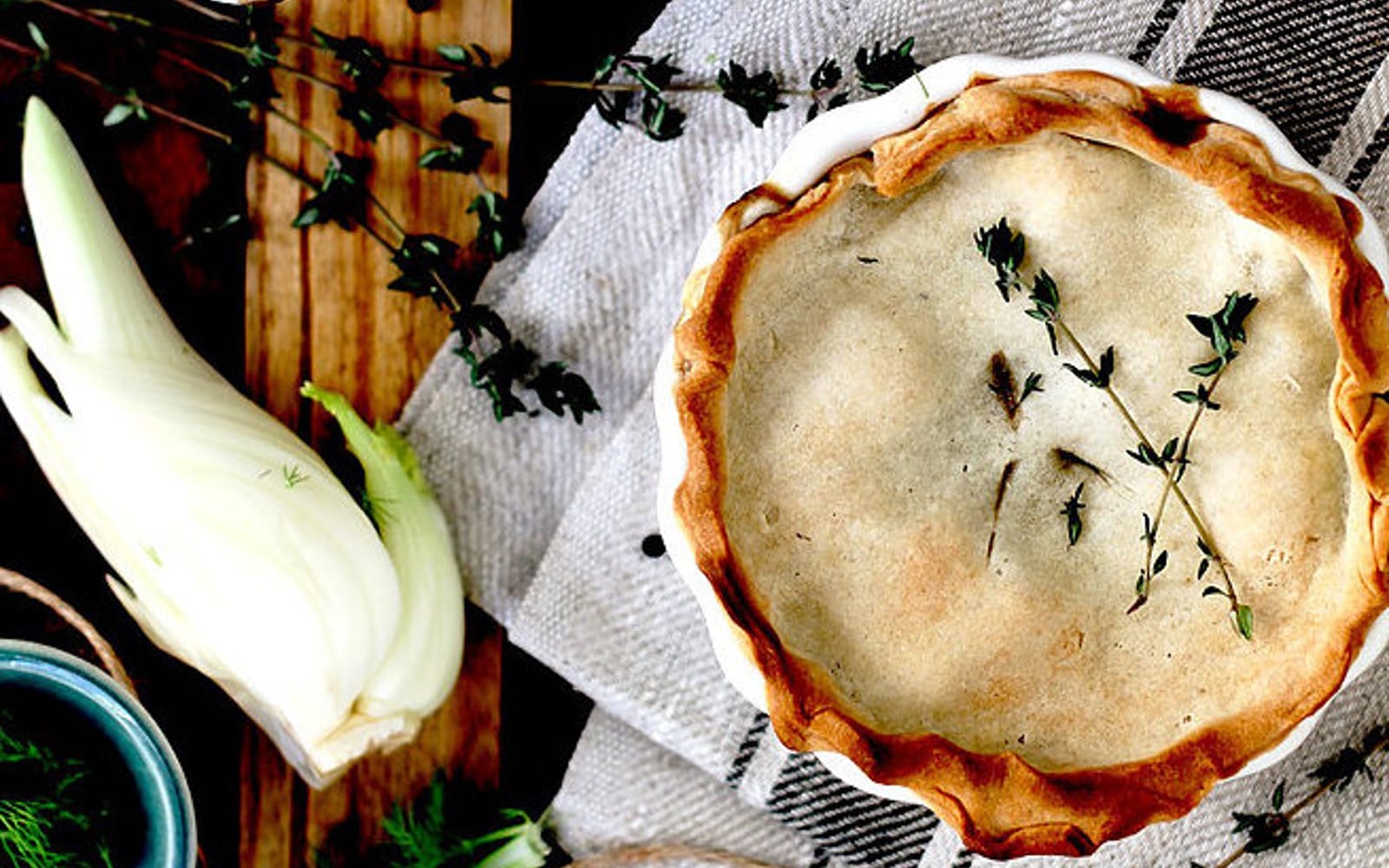 Mini Vegan Pot Pie With Black Lentil, Fennel, and Thyme