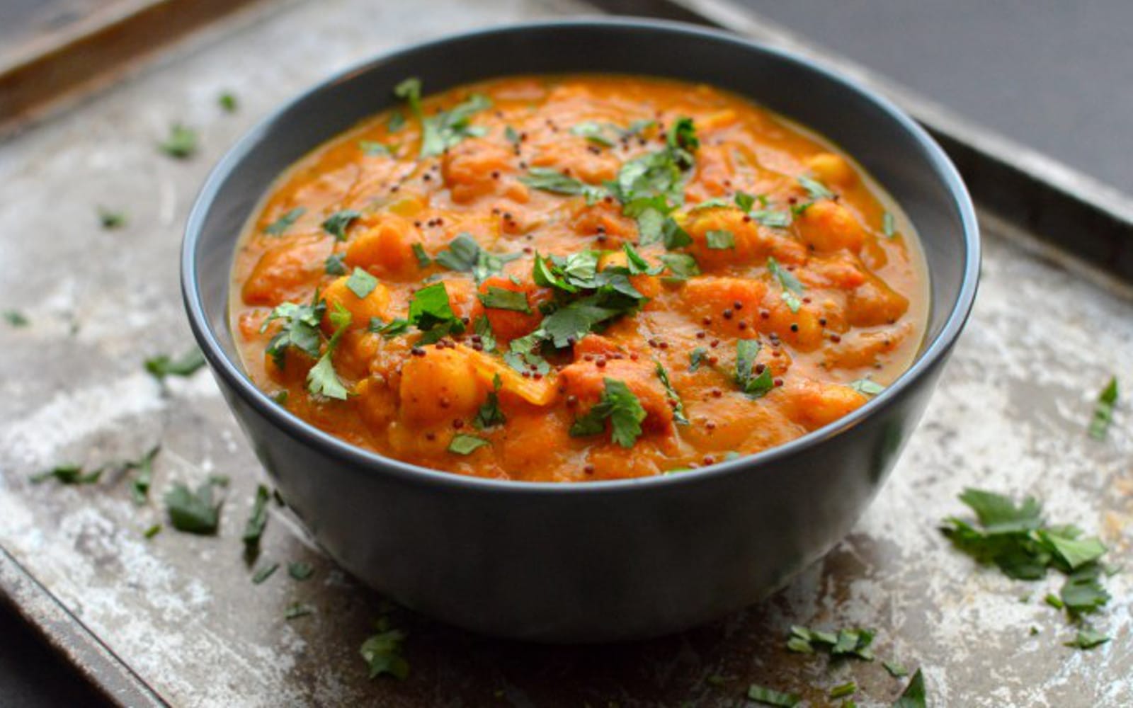 Vegan Grain-Free Hearty Pumpkin Chickpea Curry with garnish