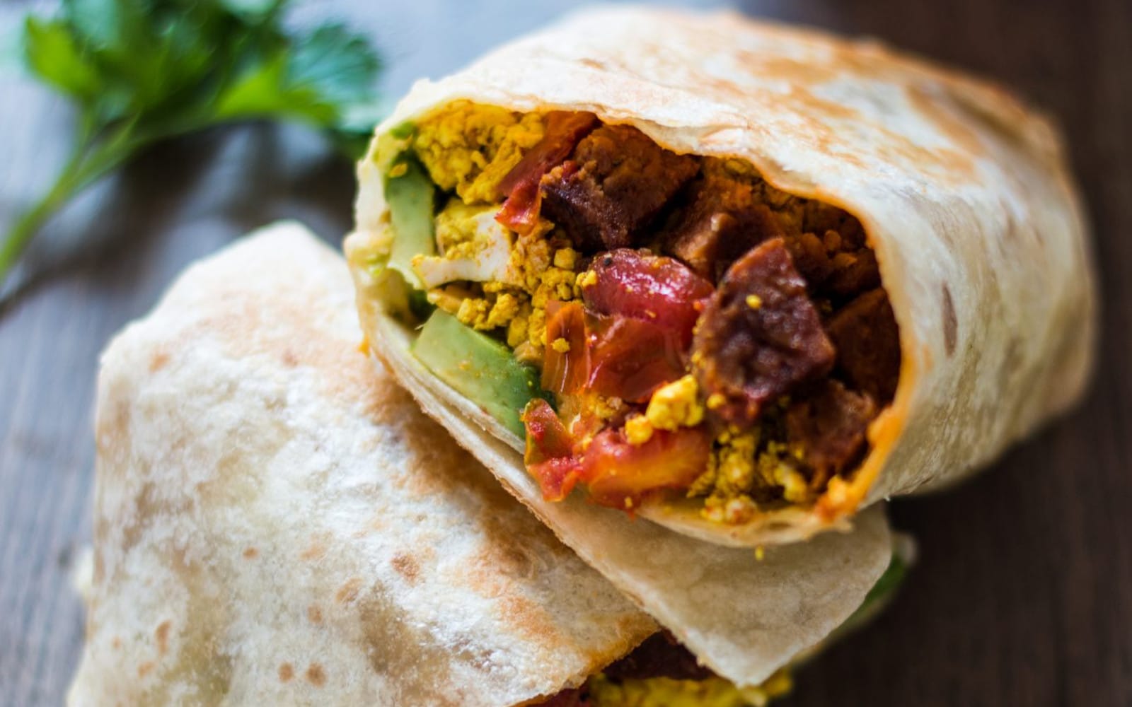 Spicy Sausage and Tofu Breakfast Burrito