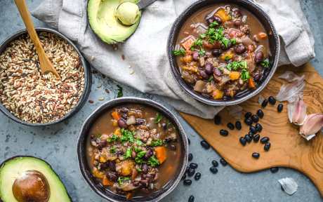 Vegan Slow Cooker Black Bean Soup with avocado and cilantro 1